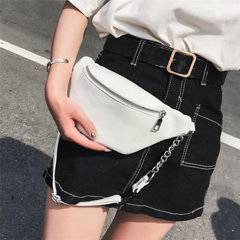 Vrouwen Solid Wit Zwart Pu Lederen Heuptas Purse Schoudertassen Lady Casual Taille Packs Bum Zakken Fanny Pack