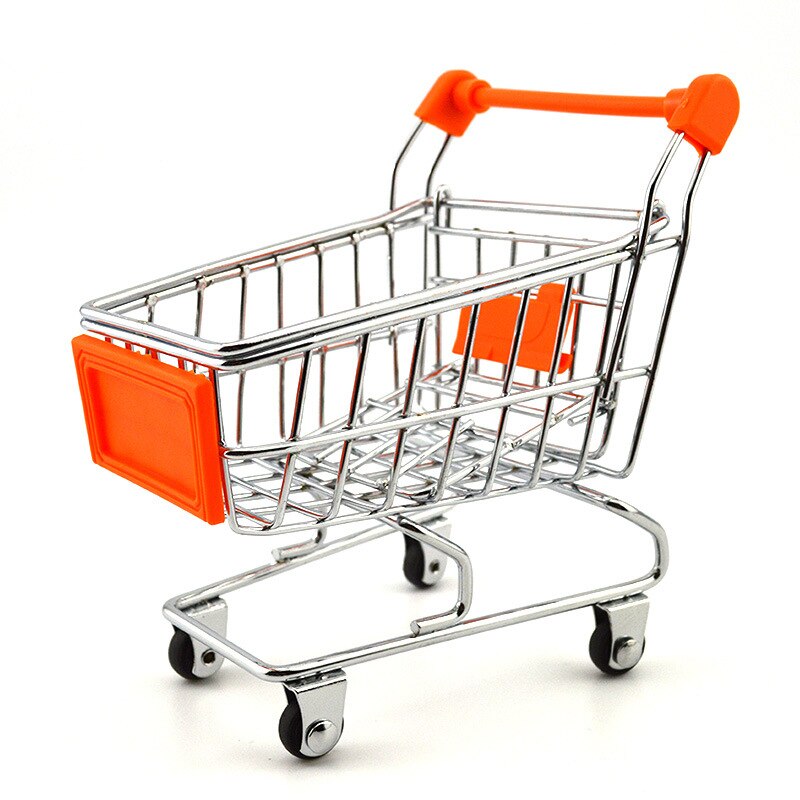 Mini Shopping Cart Supermarket Handcart Mode Storage Toy desktop can: Orange
