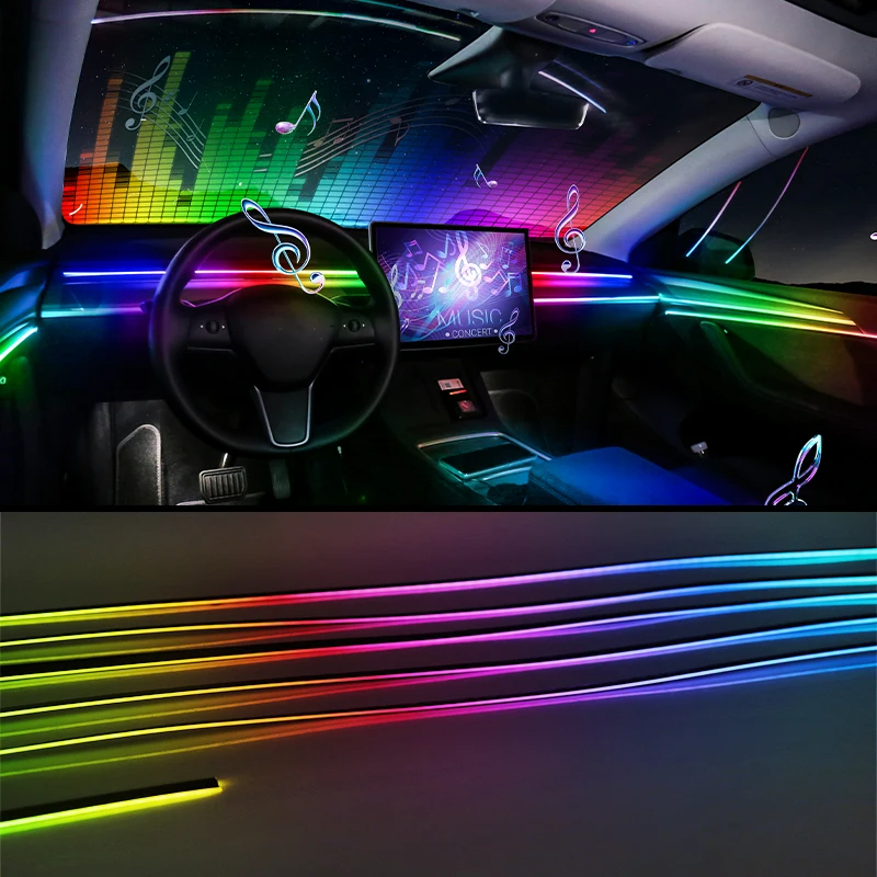 Tira de luces LED RGB para coche, luz ambiental arcoíris, USB, música Symphon, lámpara de ambiente con aplicación de Control remoto, 10/6/4/2/1 en 1