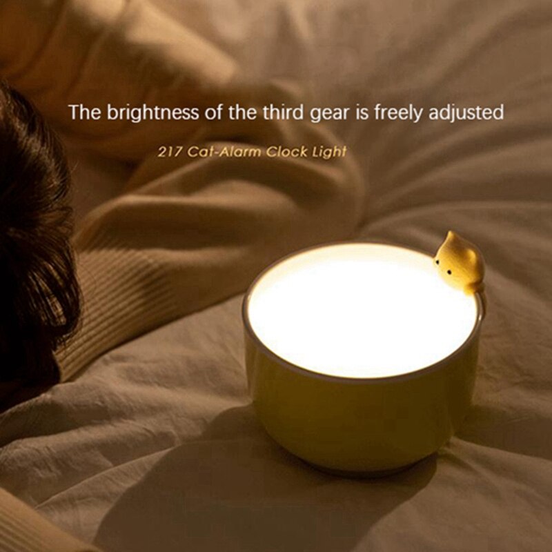 Alarm Light, Three Levels of Light Can Be Adjusted Freely. Cartoon Cat Alarm Clock Light for Girls, Bedroom