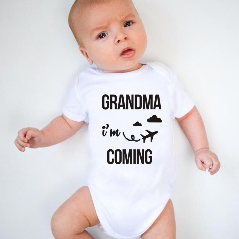 Grandma I Am Coming Newborn Baby Boy Girl Bodysuit Short Sleeve Letter Romper Outfits Baby Clothes White Cotton Jumpsuit Outfits