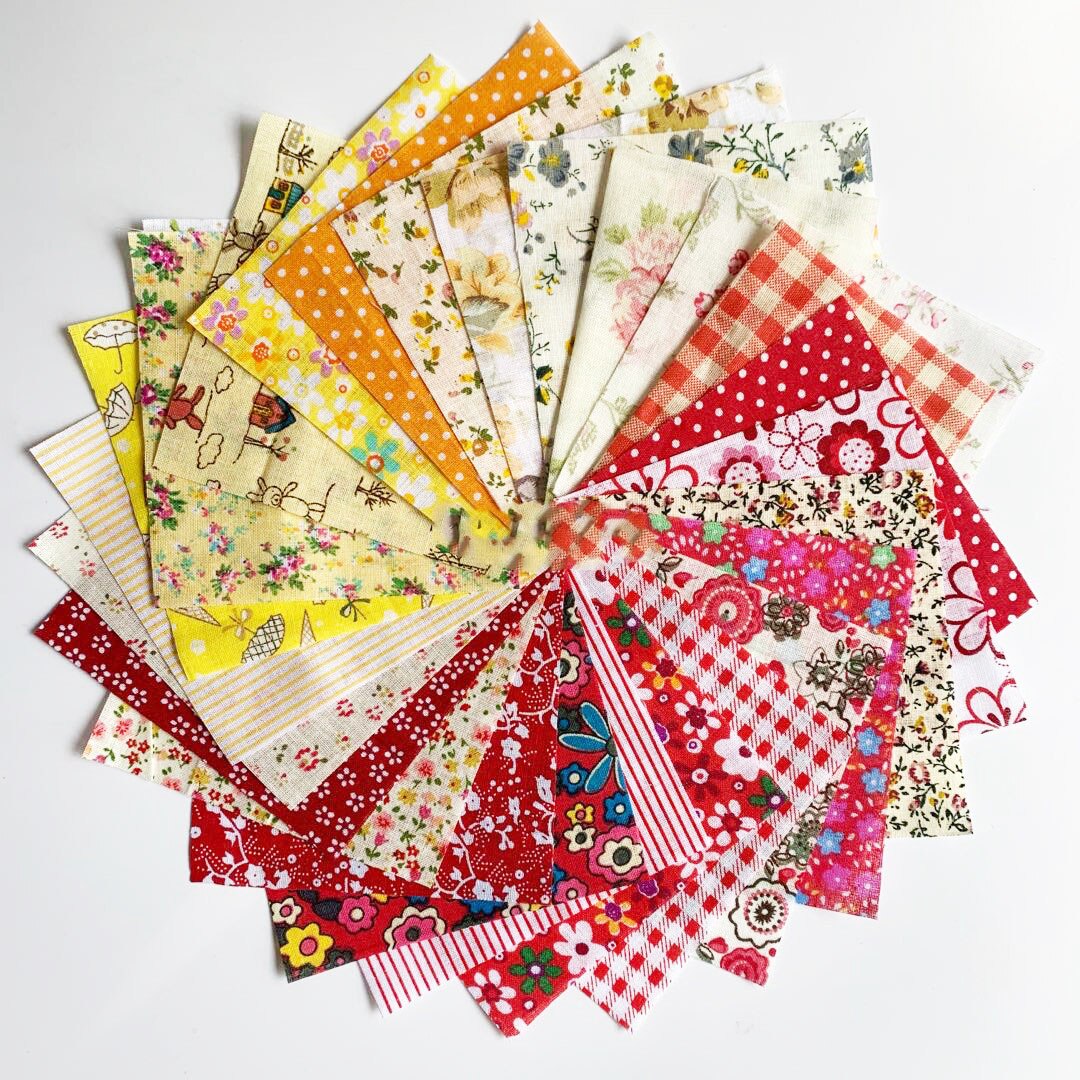 Tela de algodón de trapo de 10x10cm, tela estampada para coser, telas acolchadas para Patchwork, costura DIY, aleatorio, c10869: 60pcsColormixing