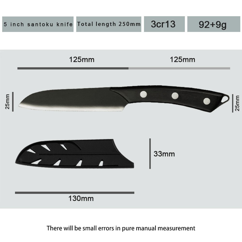 Sowoll Pro Kitchen Cooking Knives Set 8&#39;&#39; Chef 7&#39;&#39; Santoku Chopping 5&#39;&#39; Santoku Utility 3.5&#39;&#39; Paring Knife Sheath Cover Tools: G 5 santoku knife