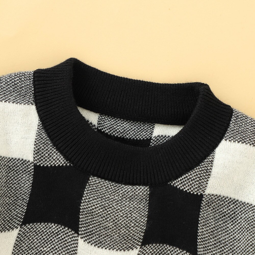 Koreańnarty dzieci niemowlę chłopiec dziewczyna sweter z dzianiny z długim rękawem wokół szyi dzianiny szczyt z dzianiny jesień zima moda pled sweter