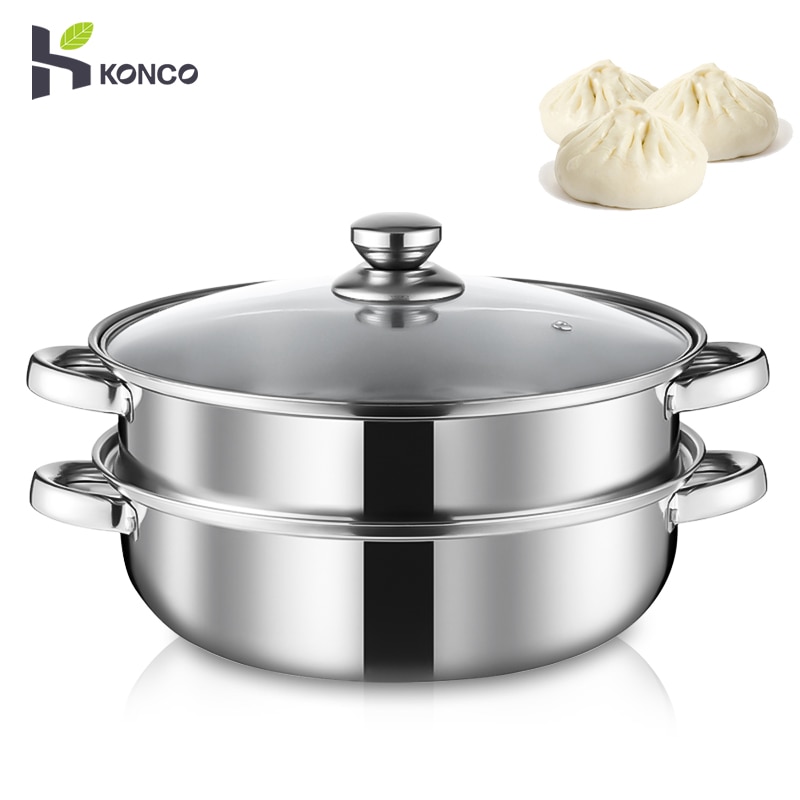 Konco rostfritt stål ångkokare gas induktion spis soppa ångbåt pot 1/2 tur ångbåt transparent glas lock kök köksredskap
