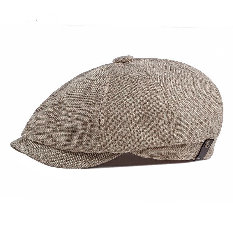 Sombrero de boina de lino estilo británico para hombre, gorra plana estilo hiedra, clásica, transpirable, con visera de hueso: Caqui