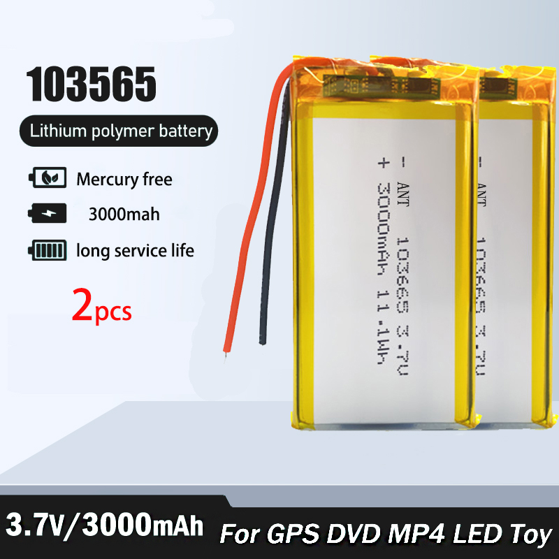 3000mAh Recargable 3.7V 103665 Batería de polímero de litio Gps para grabadora de conducción con luz LED, cámara PSP, Altavoz Bluetooth: Negro
