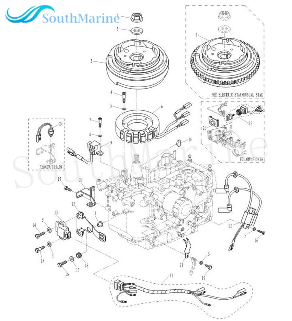 Båtmotor pulserspole assy  f20-05000100 för parsun hdx 4- takts  f20a f15a båt utombordsmotor,