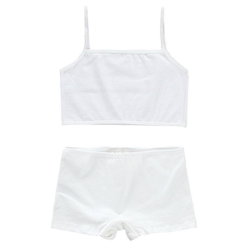 Tieners Bh Set Meisjes Ondergoed Hemdje Katoen Hipster 8-12Y Kids Verstelbare Sling Grote Meisje Training Zomer Sport: WHITE