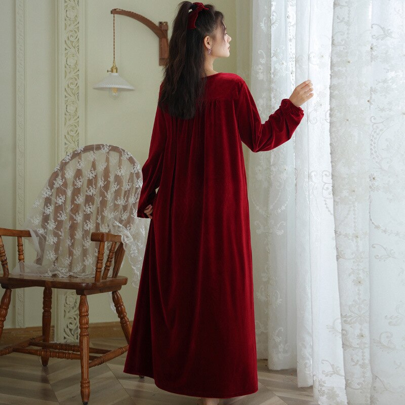Pijamas cálidos de terciopelo para invierno, vestido suelto para el hogar, camisones de manga larga, albornoces para mujer, ropa de dormir
