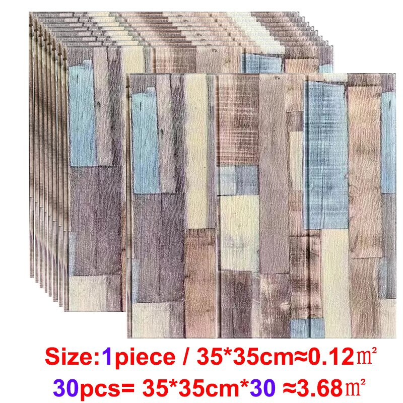 3D Self-Adhesive 35X35cm Wood Sticker DIY Waterproof Foam Wallpaper For Kids Room Kitchen Roof Ceiling Background Wall Decals