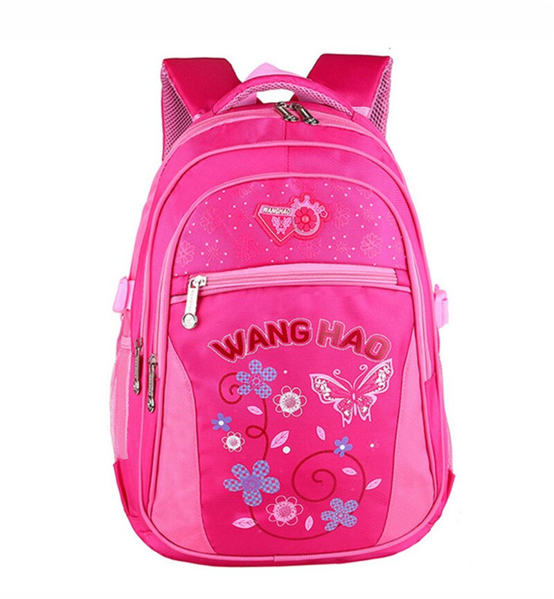 Children School Bags for Girls Lovely Butterfly Printing Backpack Waterproof Kids Shoulder Book Bag pack mochila 2 sizes: rose red L