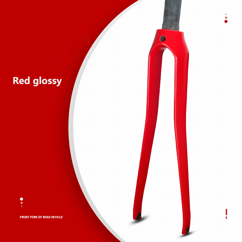 TOSEEK-horquilla de bicicleta de carretera de fibra de carbono 700C, horquilla rígida de freno en V, 3k/UD/12K, horquilla delantera de carbono mate/brillante, peso 365 +/-30g: Red  glossy