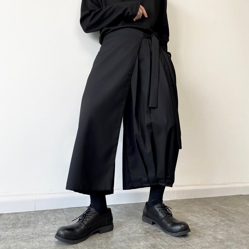 Jupe-culotte style Harajuku pour homme, Streetwear, tendance, ample, décontracté, noir, jambes larges, Kimono