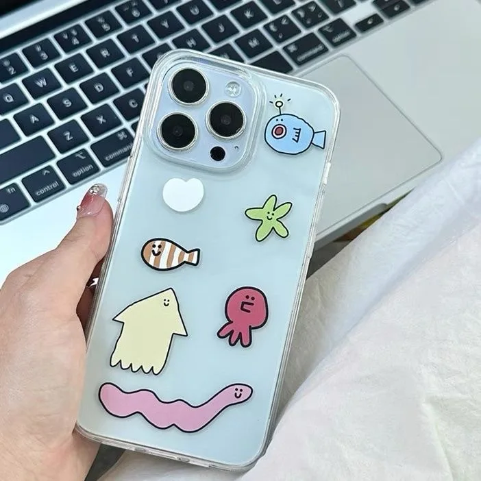 Selbstgemachte koreanische eins Spaß Nische Meer Unterseite Welt für iPhone 15 Profi Handyhülle 14/13 transparente weiche Handyhüllen Hüllen