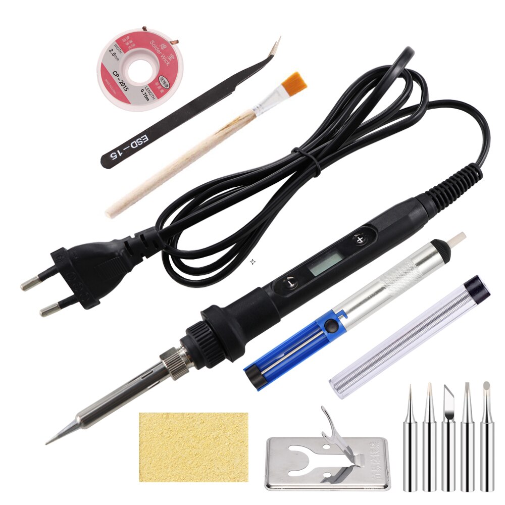 Elektrische Lötkolben 80W Temperatur Einstellbar LCD Schweißen Reparatur Werkzeuge 220V Löten Eisen Kopf/Zinn Draht Werkzeug zubehör: 220V EU Plug / Black Set-4