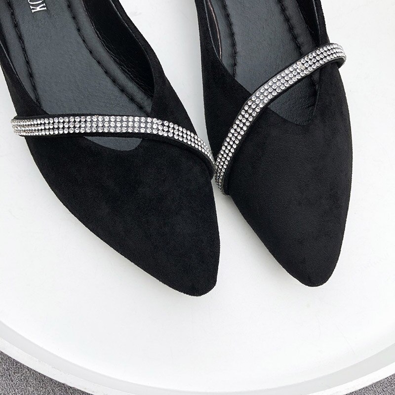 Kvinner leiligheter bling slip on flat sko spiss tå båt sko krystall ballett leiligheter svart loafer komfortable sko høst 8339n