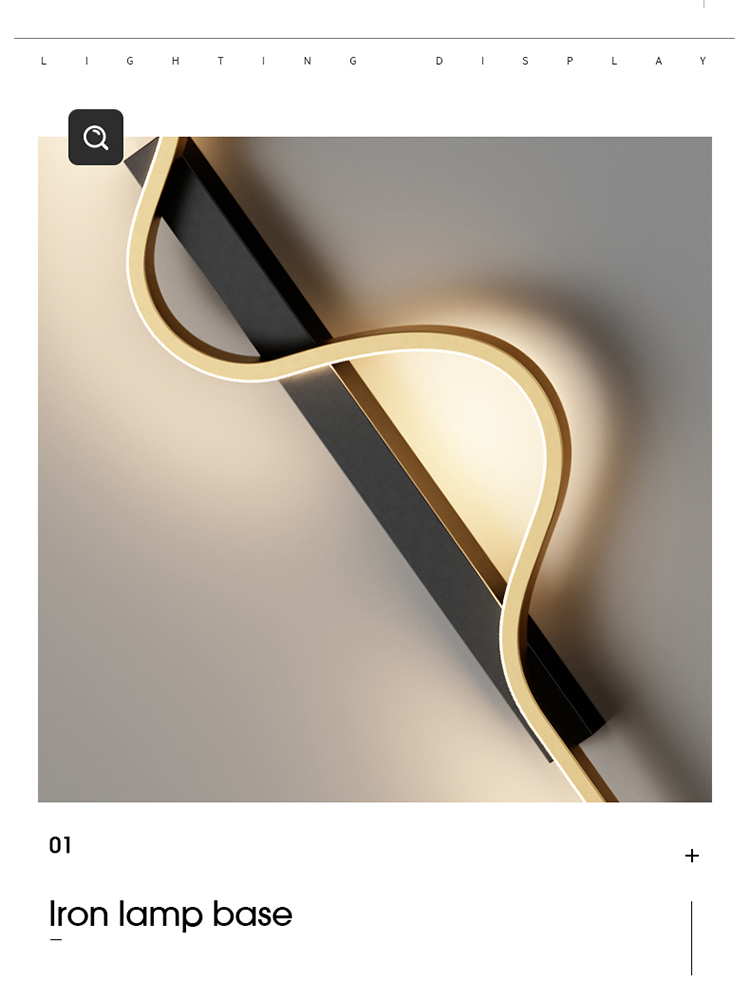 Minimalistisk led-væglampe til sengebord, stue, soveværelse, trappe, korridor, køkken, butik, tv, baggrund, moderne, sort, natbelysning