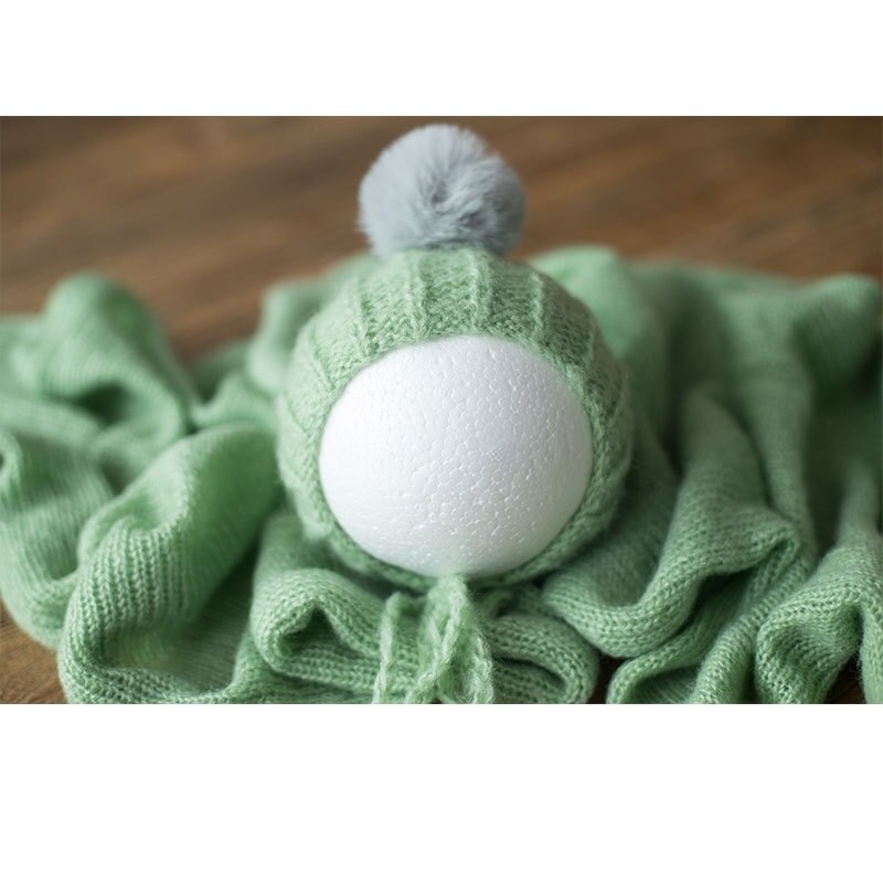 2 stk/sæt nyfødt fotografering rekvisitter tæppe wrap uld strikket tæppe baby hat neborn foto rekvisitter shoot studio tilbehør: Grøn
