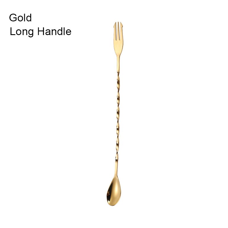 Newly Double-end Stainless Steel Mixer Bar Cocktail Short/Long Stirring Mixing Twist Spoon for Home Restaurant TE889: C