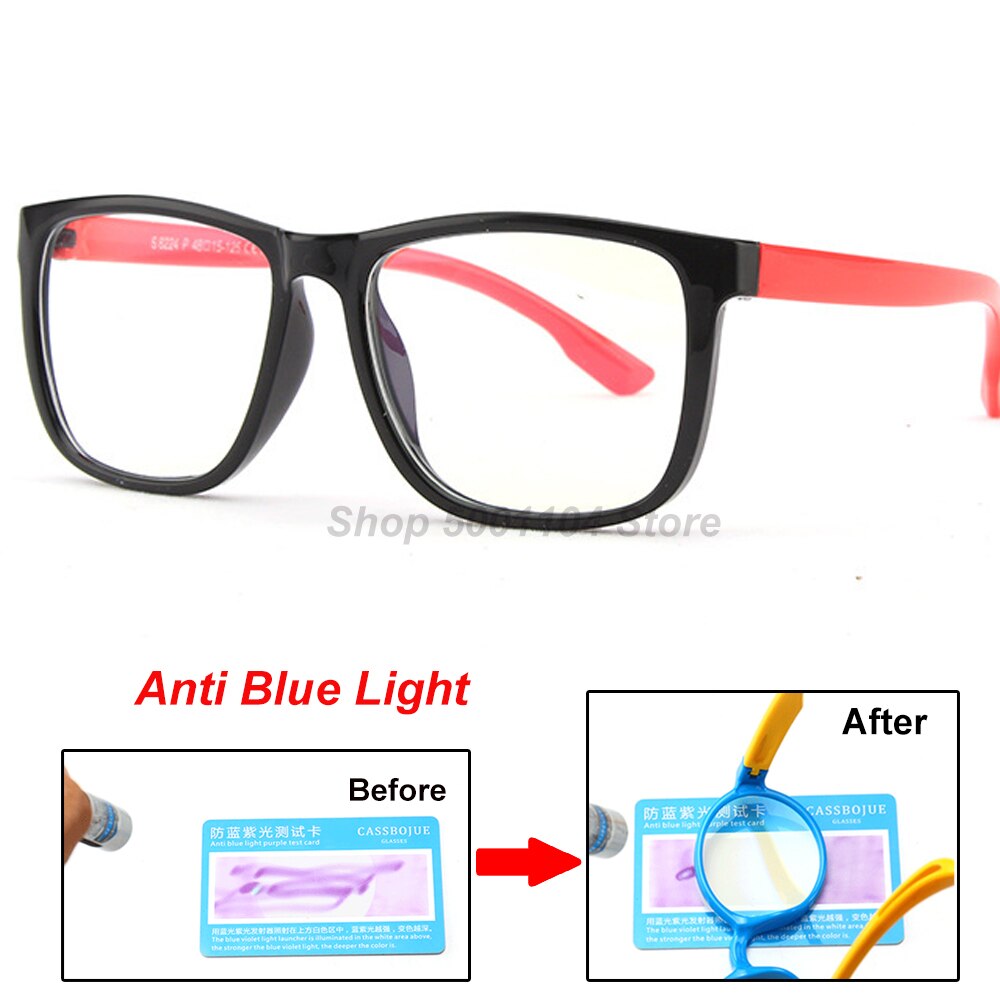 Gafas de luz azul S822 para niños, Marco óptico, ordenador para niños y niñas, bloqueo transparente, anteojos UV reflectantes: black red