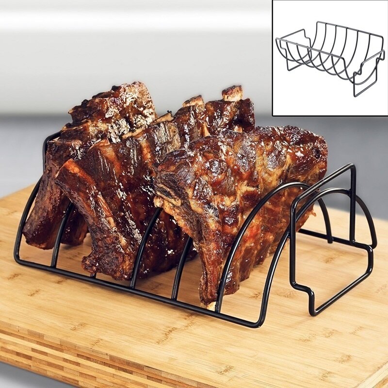 Non-stick ribbehylle stativ grillribbe og stekestativ rustfritt stål grilling bbq kylling biff ribber rack grillkurv