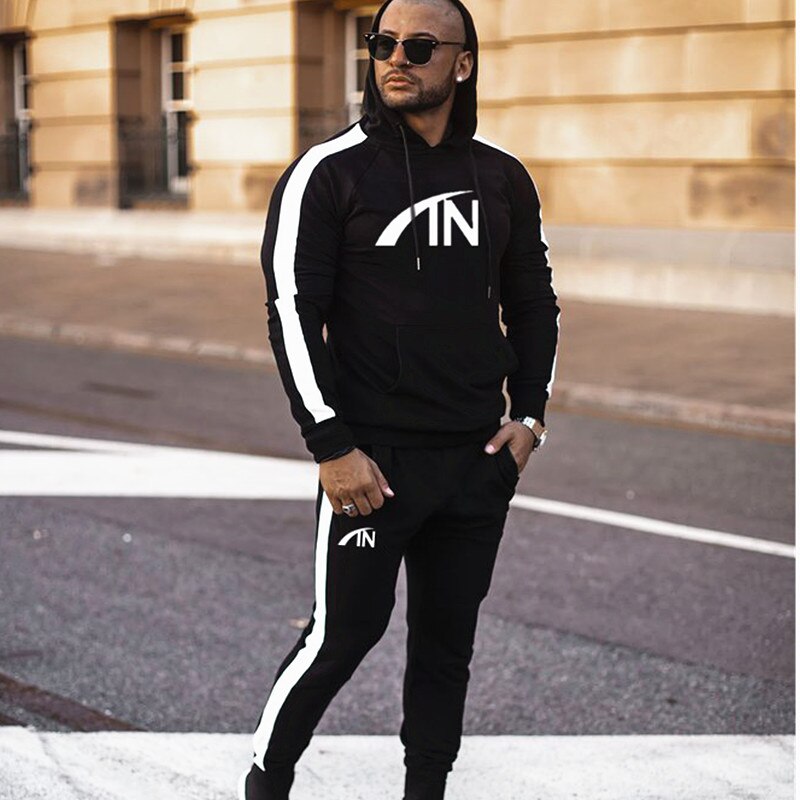 Heren Truien + Lange Broek Herfst Pak Kleren Casual Bodybuilding Pak Mannen Sweatshirts Mannelijke Joggers Streetwear: XXL / Black