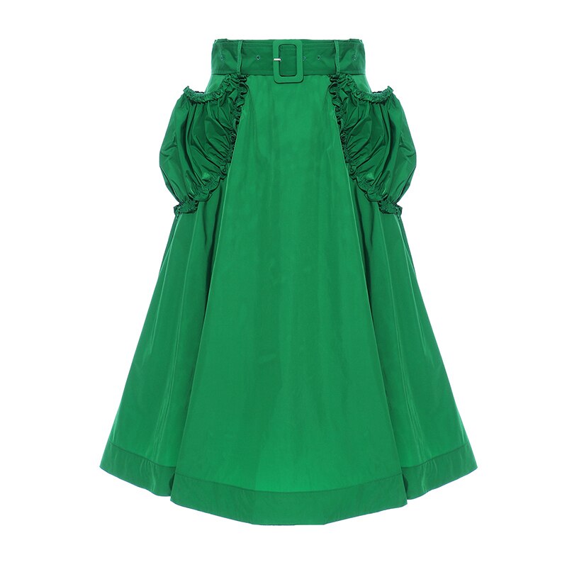 [EAM] High Waist Green Ruffles Split Joint Pocket Temperament Half-body Skirt Women Tide Spring Autumn 1S554: S