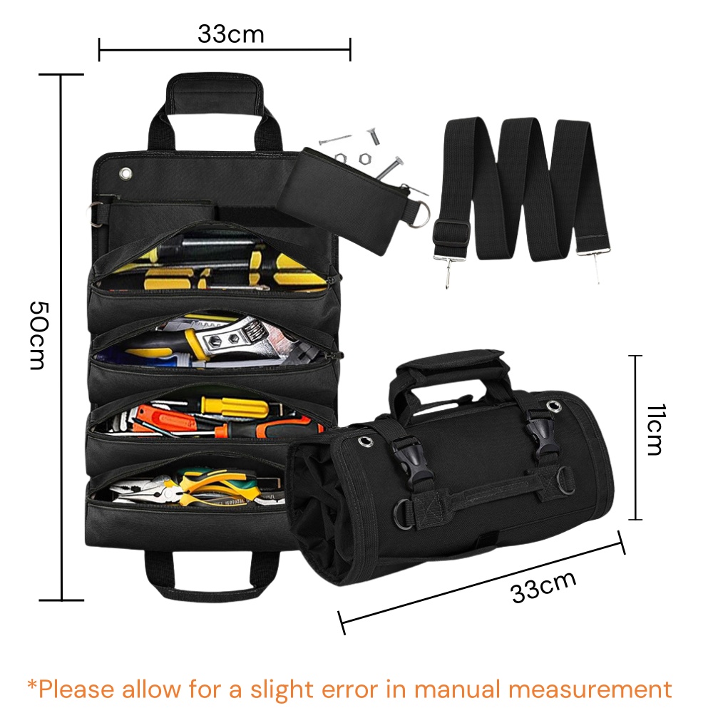 Tool Organizer Bag Tools Electrician Hardware Tool Storage case，Roll-Up Toughbuilt Waterproof Canvas Tool Organizer Pouch: BROWN