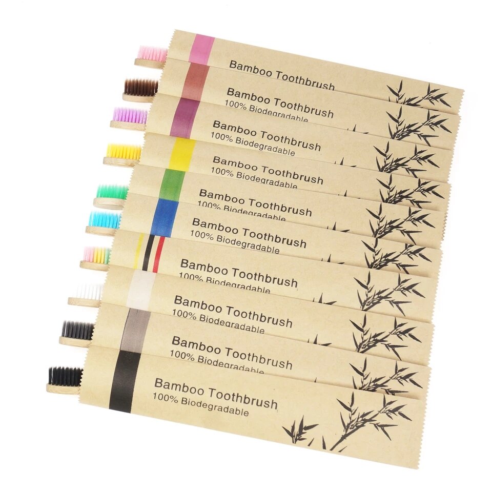 Cepillos de dientes de bambú reutilizables para adultos, cepillo dental suave de madera portátil, respetuoso con el medio ambiente, para viaje en casa, para Hotel, 100 Uds.