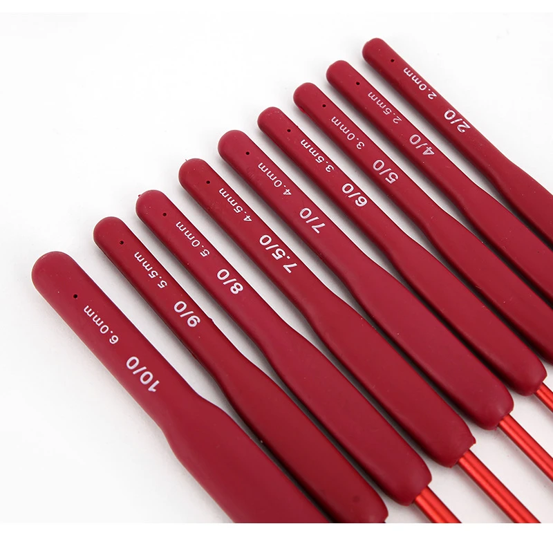 gancho de ganchillo rojo, herramienta tejida a mano DIY, óxido de aluminio, aguja de ganchillo de lana tejida a mano, ganchillo antideslizante de silicona de 2-6mm