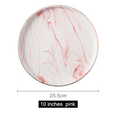 Nordic Phnom Penh Marbling Ceramic Plates Flat Tray cake Steak Plate Dinnerware Breakfast Plate Round dish tableware: pink 25.5cm