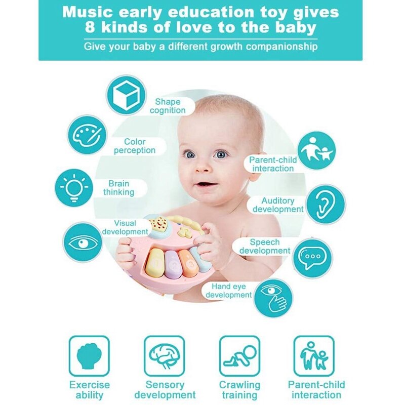 Baby Musical Toy, Educational Piano Music Toy Guitar / Rattle Toy With Lights For 0-3 Years (Piano,Pink)