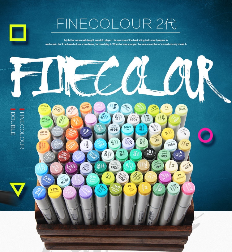 Finecolour 30/40/50/60/160 sæt farverig og skitse permanent kunstmarkørpen til mangamarkører til tegning