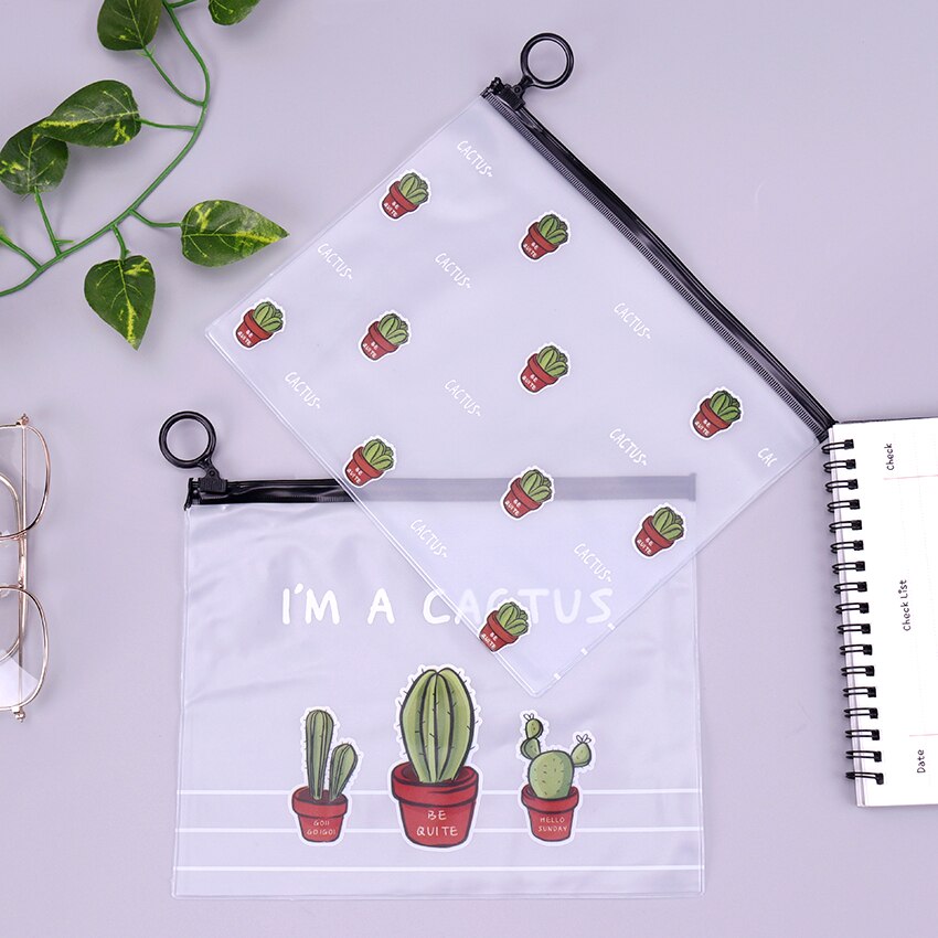 Cactus PVC Waterproof Pencil Cases Transparent Stationery A5 File Folder Storage Office School Supplies Pencil Bags for Girls