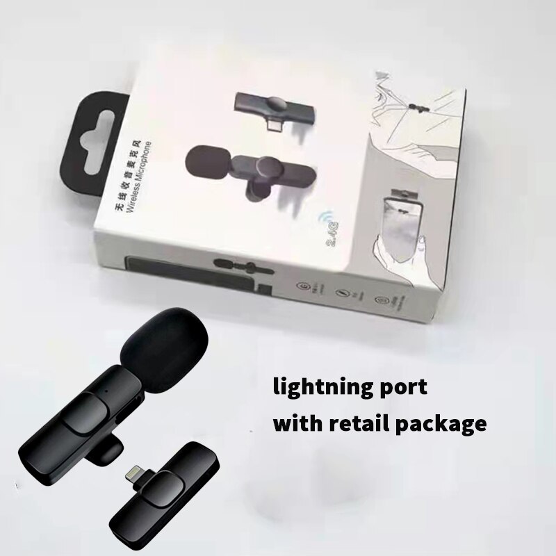 Wireless Lavalier Microphone Portable Audio Video Recording Mic For IPhone Android Live Game Mobile Phone: lightning with box