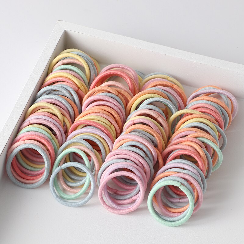 Cintas para el pelo de Color caramelo para niña, accesorios para el cabello elásticos, soporte para cola de caballo, tocado de goma, adornos coreanos para niños, 100 Uds.: style-5