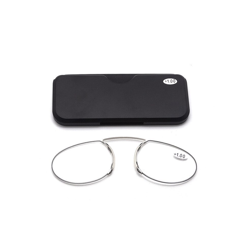 stick on phone MINI clip nose bridge reading glasses 1.0 to 3.5 Portable presbyopic glasses with Case: +100 / black