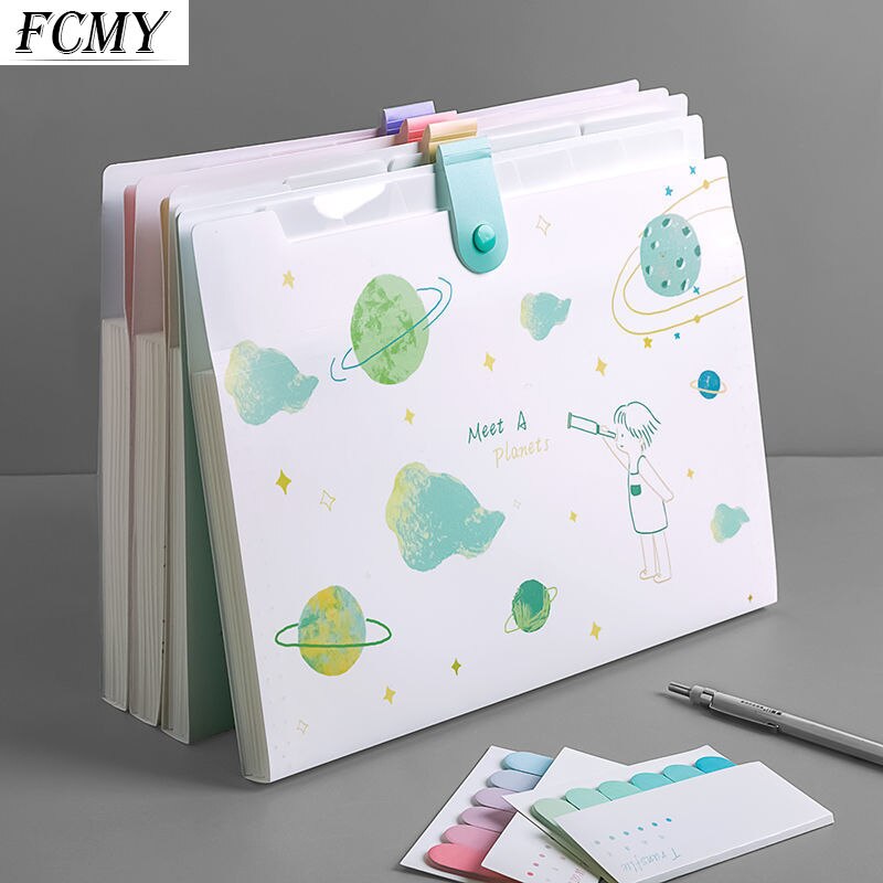 Cute Planet Plastic Portable File Folder Extension Receipt File Sorting Organizer Office Storage Bag Folders Filing Products