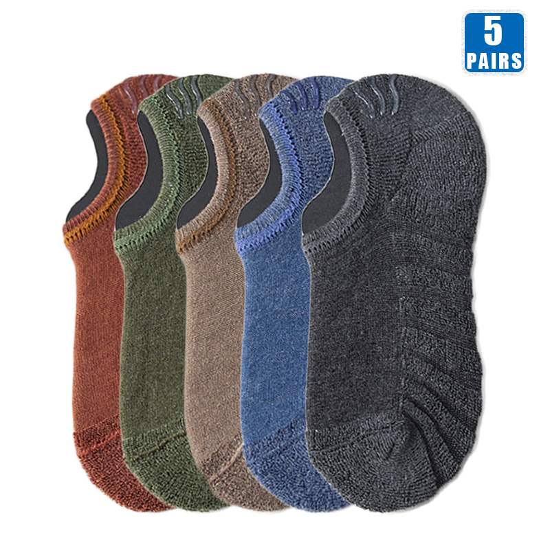 5 Pairs Men Short Socks Cotton Crew Ankle Casual Soft Low-Cut Non-Slip Breathable Summer Autumn Sock for Male: dark green