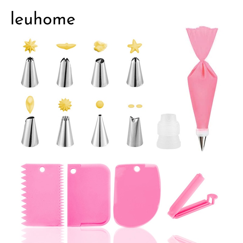 14Pcs Silicone Kitchen DIY Cake Decorating Tools Icing Piping Nozzles Cake Piping Tips Set Cream Pastry Bag With Cake Scraper