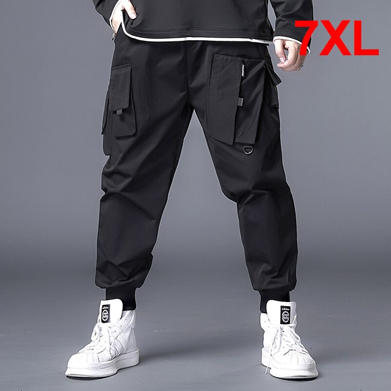 Pantalones Cargo holgados con de bolsillo para hombre, Joggers negros, a la ropa de calle, pantalones holgados, talla grande 7XL, HX617