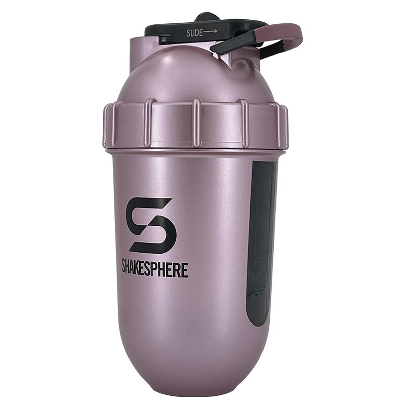 ShakeSphere Tumbler VIEW Protein Shaker Mixing Bottle with Side Window, 24oz Protein Shake Mixers Protein Blender Bottle: Matte RoseGold Black