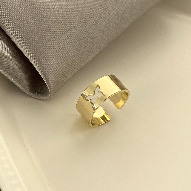 Hiphop Felsen Kupfer Hohl Butterflys Punk Ringe Öffnen Index Finger Zubehör Gold Farbe gemeinsam Ring Für Frauen Paar Schmuck: Gold B
