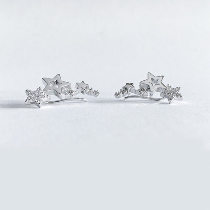 Pendientes con forma de estrella para niñas, aretes de circonita de Color dorado y plateado, exquisitos, joyería de verano: Silver