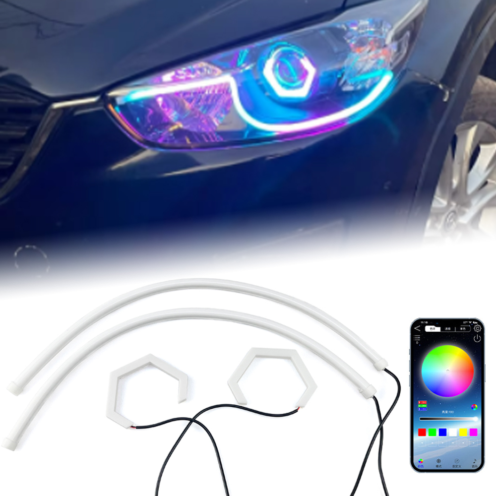 RGB Color-Chasing Revolving Dynamic Angel Eyes Turn Signals Light Bluetooth Wireless Control LED Sequential Flowing Strip Light