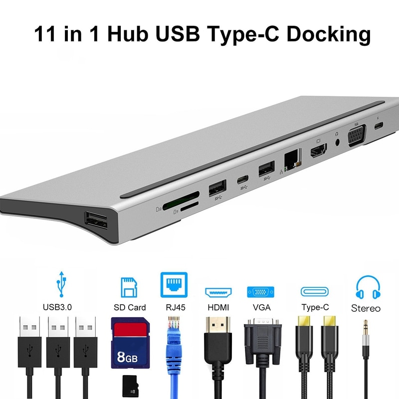 -Type-C Multifunctionele Docking Station, Type-C Hub, high-Speed Usb-Interface, Verbinding Gigabit Netwerk, Aluminium C