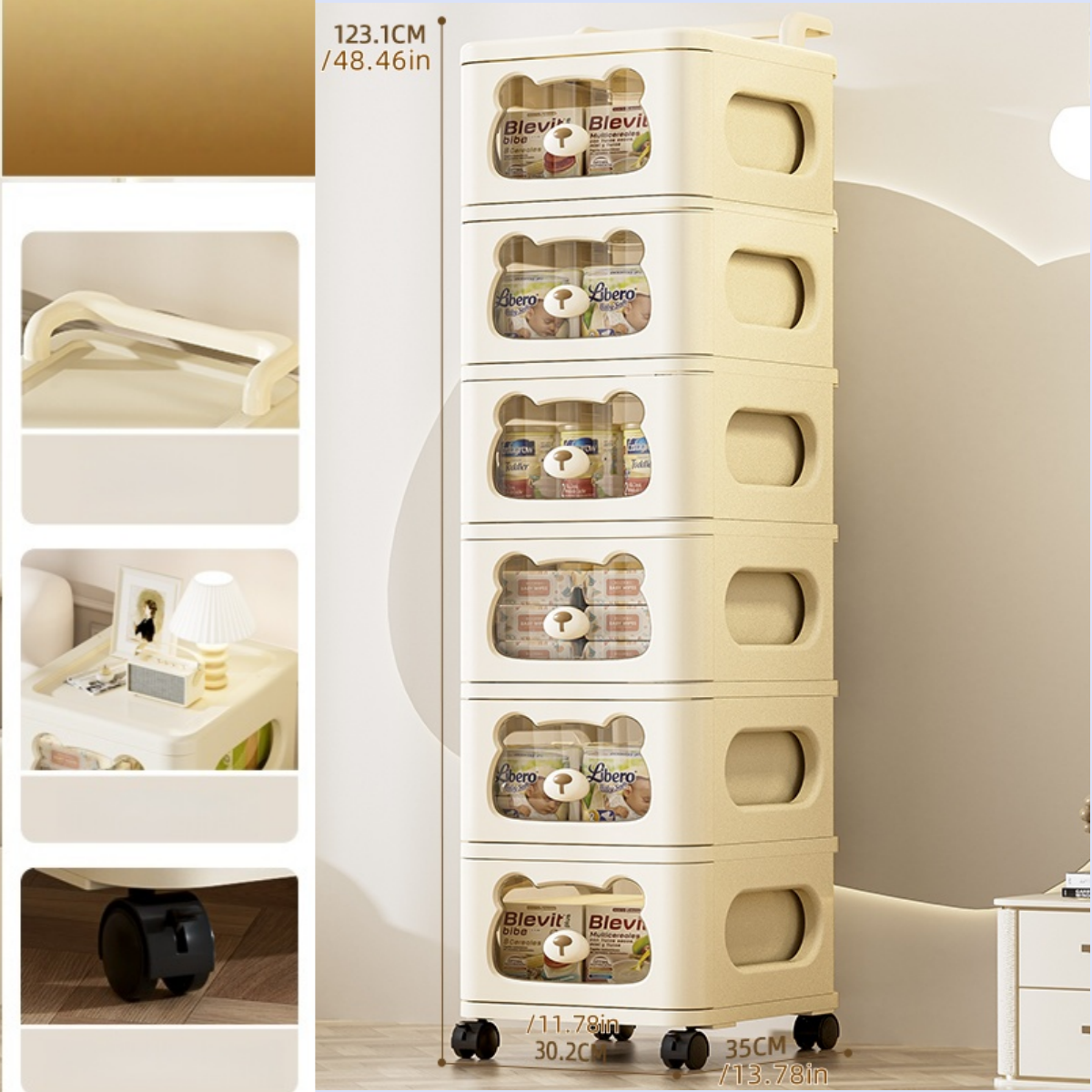 Chariot de rangement roulant avec tiroirs, organisateur mobile à roulettes, multicouche pour salon/chambre/salle de bain, collation, table d'appoint: Rose