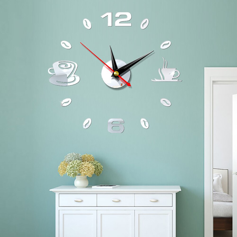 Reloj de pared grande sin marco, reloj gigante de pared, moderno, café, taza, café, decoración de pared, cocina,