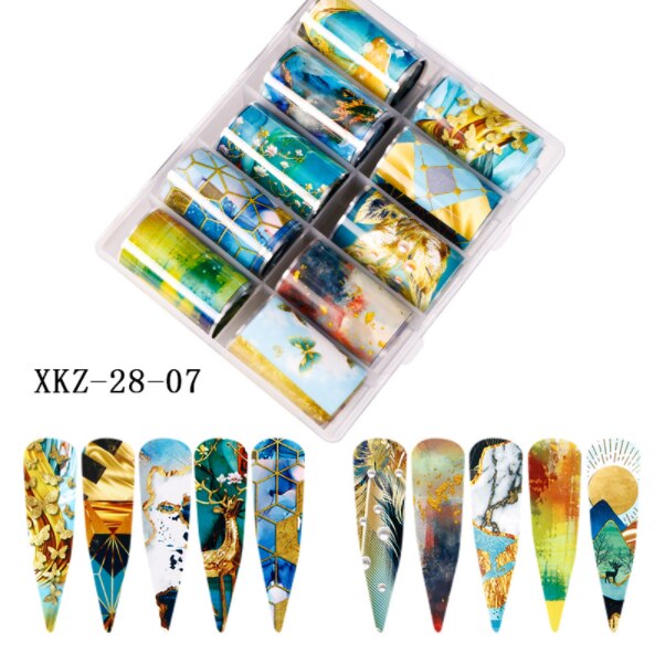 Papel de transferencia con estampado de leopardo para decoración de uñas, pegatina de papel de transferencia con de estrellas, de bambú, para Realce de uñas, 10 unids/caja: XKZ-28-07